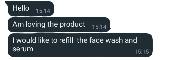 WhatsApp review from happy customer